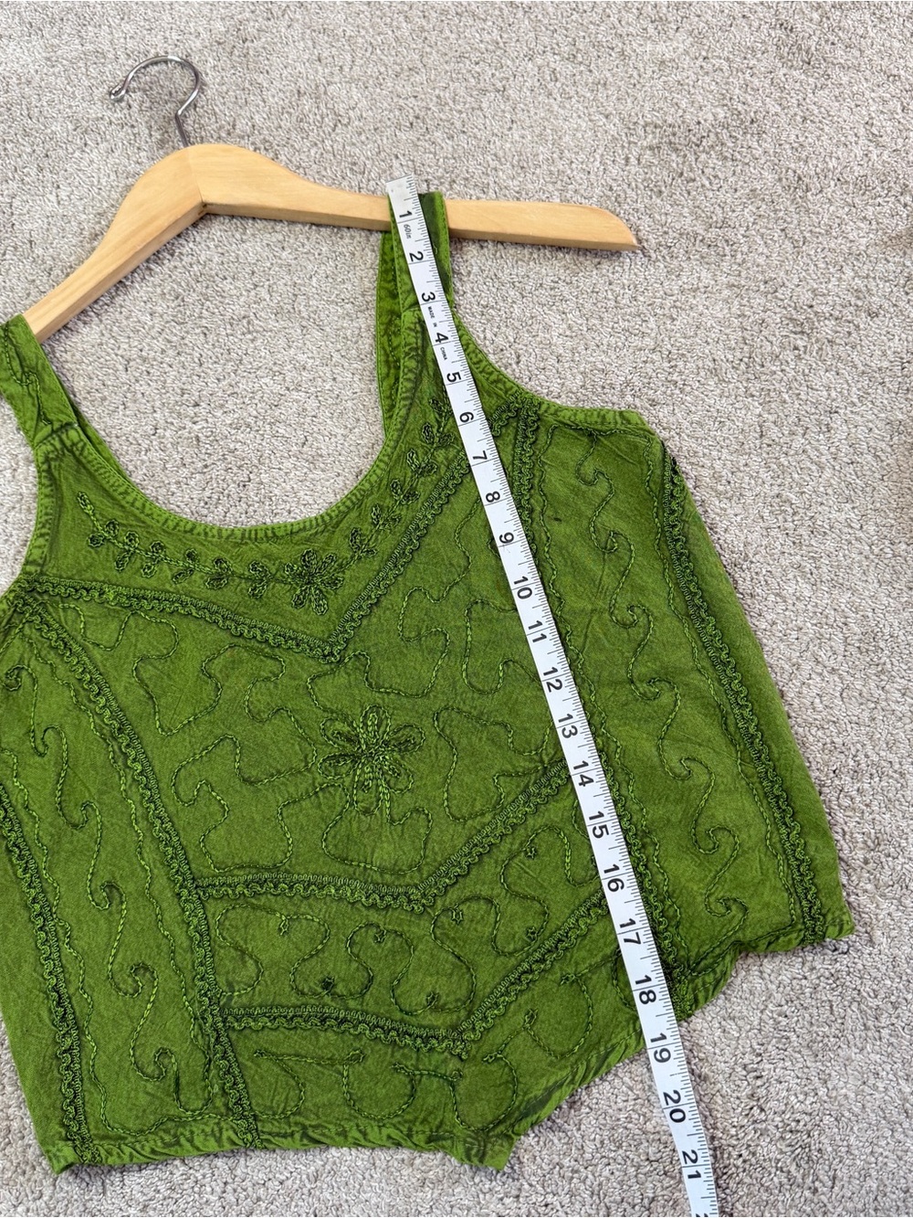 Embroidered Handkerchief Top Sleeveless Boho in Lime Green Free Size - Picture 8 of 9